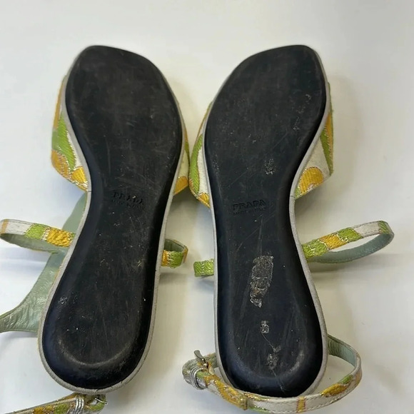 Prada T-Strap Open Toe Sandals Jacquard Floral Fabric Brocade Green Size 38 8 - Picture 8 of 10